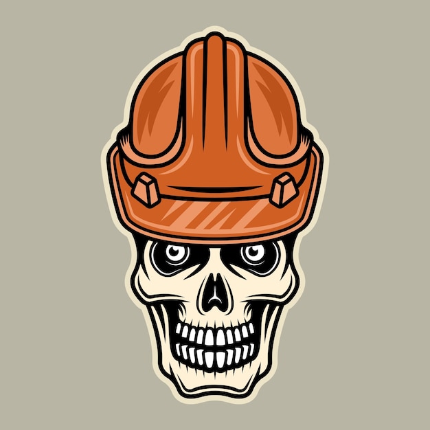 Skull in worker hard hat vector illustration in colorful cartoon style isolated on light background