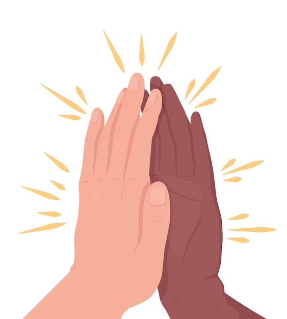 Slap hands with friend semi flat color vector hand gesture