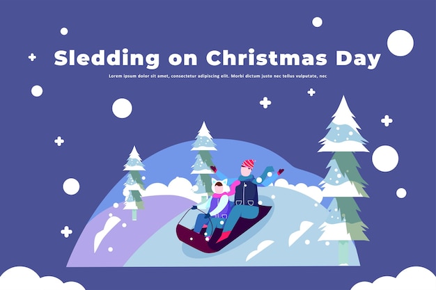 Sledding on Christmas Day - Illustration Christmas