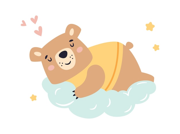 Sleepy Bear On Cloud