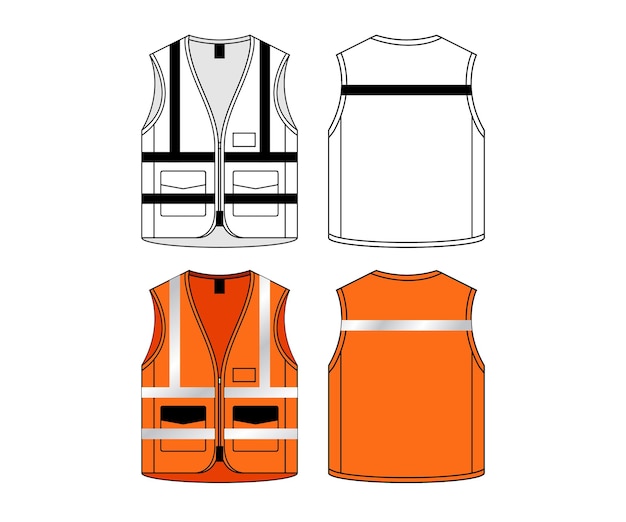 Sleeveless jacket safety uniform outline flat graphic sketch