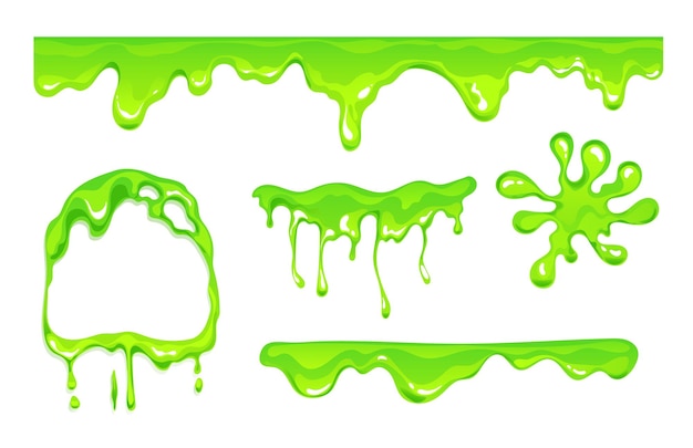 Vector slime drip frame green mucus jelly spooky splash concept set vector graphic design element illustra