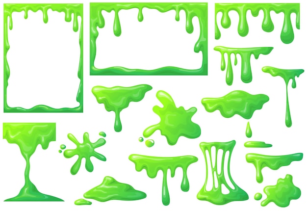 Slime frame Cartoon mucus green goo drip sticky slimy mucus liquid splash splatter viscous snot blob poison splodge glow glue jelly neat vector icon