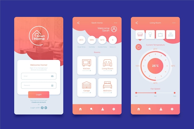 Vector smart home application screens