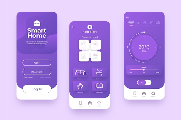 Vector smart home management in violet shades