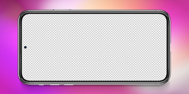 Smart phone transparent screen technology horizontal mobile blank display on pink abstract background Vector illustration