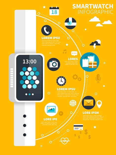Vector smart watch concept flat design with device and apps