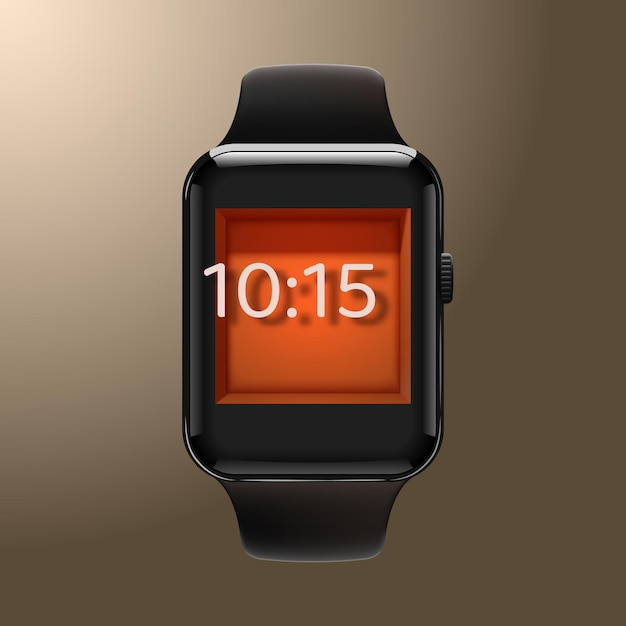 Smart watch with a black strap in a modern design style Vector illustration