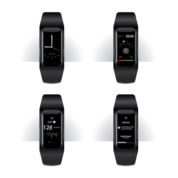 Vector smart watch with digital display set illustration