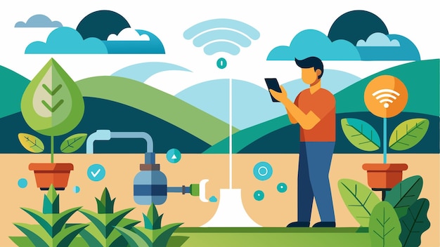 Vector smart water management with ai technology irrigation systems can adjust water levels based on crop