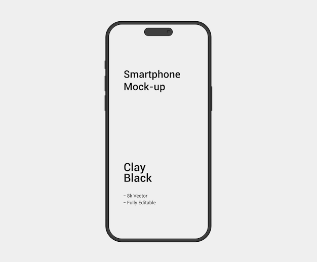Vector smartphone clay mockup clay iphone 15 or 16 mockup with blank screen front view