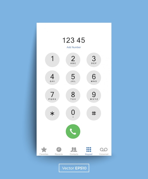 Vector smartphone dial keypad screen