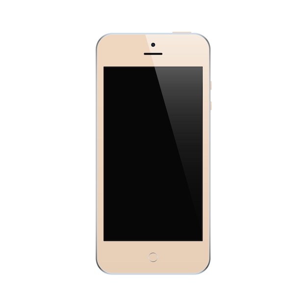 Vector smartphone gold color with blank touch screen on white.