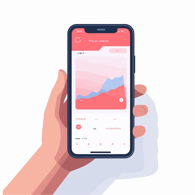 Vector smartphone in hand displaying message chart analysis