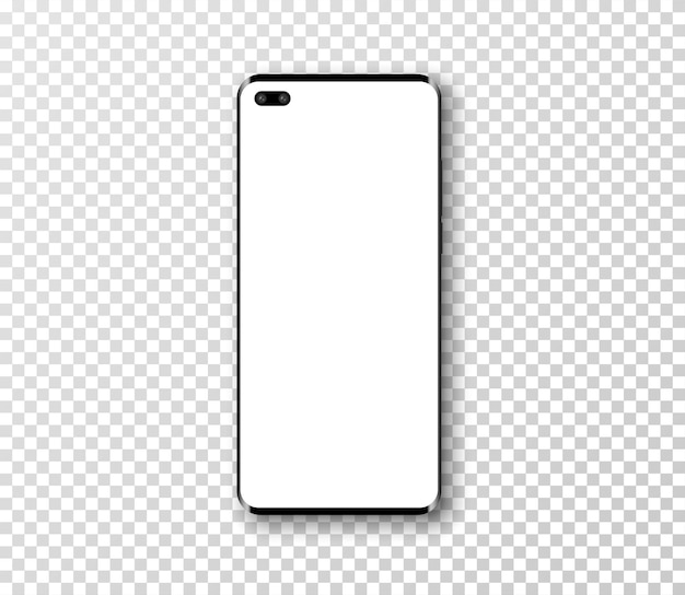 Smartphone mockup 3d Mobile phone model Front view Phone with white screen and shadow on transparent background