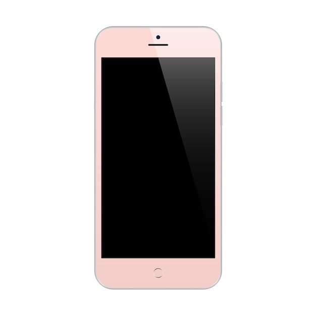 Smartphone pink color with black touch screen saver isolated on white