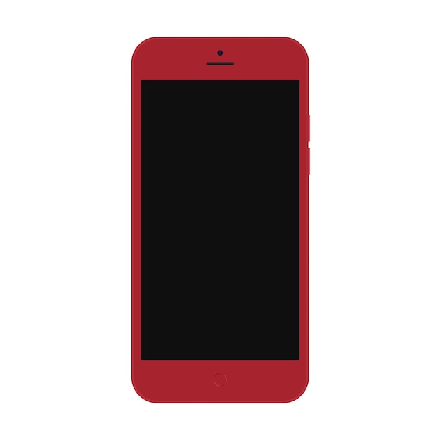 Vector smartphone red color with black touch screen saver isolated on white background.  realistic and detailed mobile phone