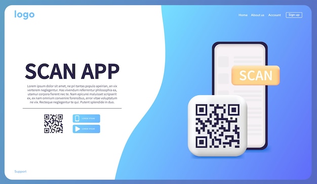 Smartphone scanning qr code Download page of the mobile app Web banner Concept web design web