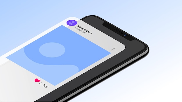 Smartphone Screen Mockup Social Media with username and likes Vector illustration