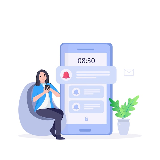 Smartphone with alarm clock reminder message on screen New notice on the phone Alert notification with notification bell Important reminder