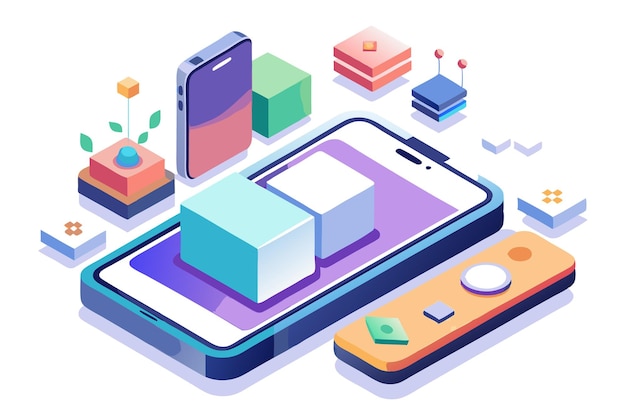 Vector a smartphone with geometric blocks in an isometric style