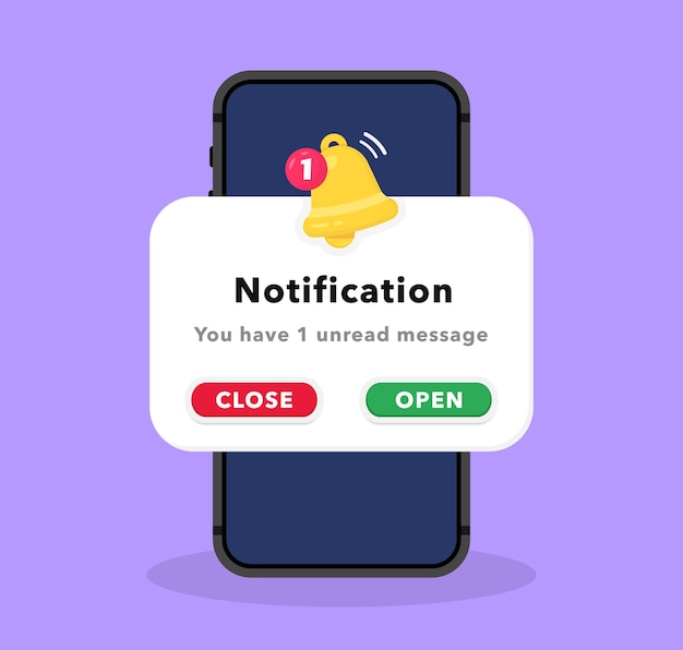 Vector smartphone with notification message on screen