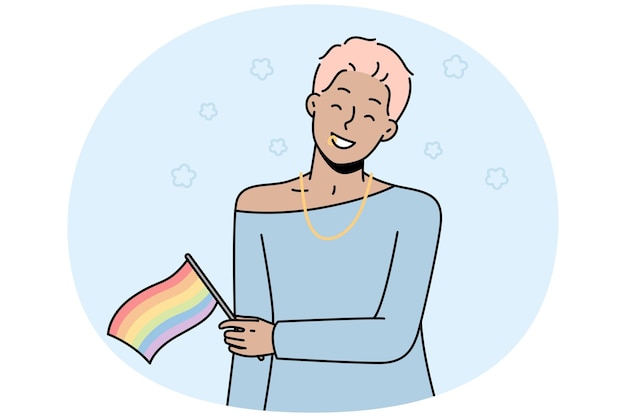 Vector smiling woman hold lgbt flag