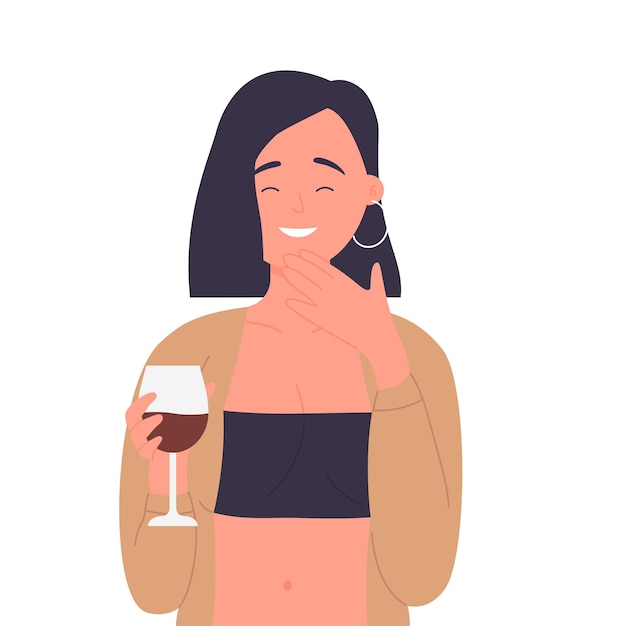 Smiling young lady holding glass wine