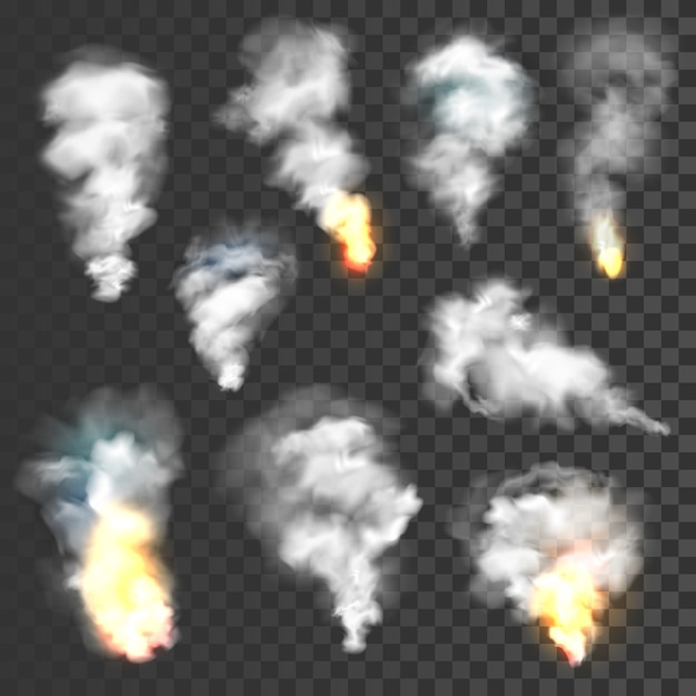 Vector smoke and fire set