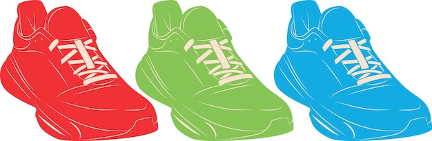 Vector sneakers in various colors isolated on transparent background