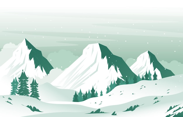 Vector sneeuw pine peak berg bevroren ijs natuur landschap avontuur illustratie