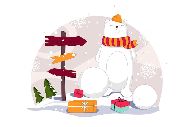 Snow Bears and Gift packages Merry Christmas Vector Flat Illustration