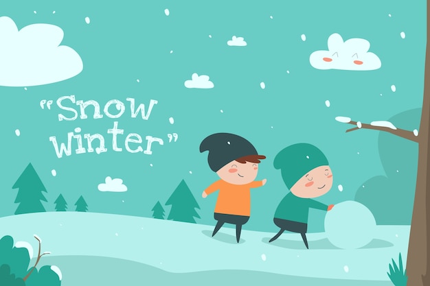 snow Winter Flat Ilustration Cute Child Desin