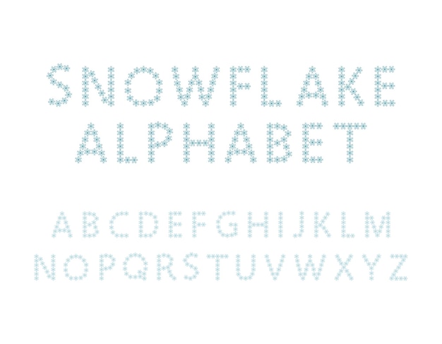 Snowflake alphabet. Simple line letters. Festive text for New year and Christmas