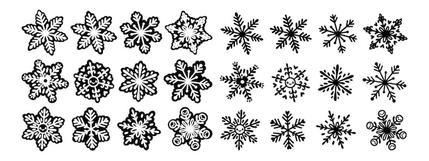 Snowflakes set black and white isolated vector illustration