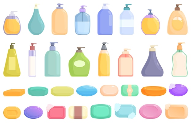 Soap icons set cartoon vector Spa health