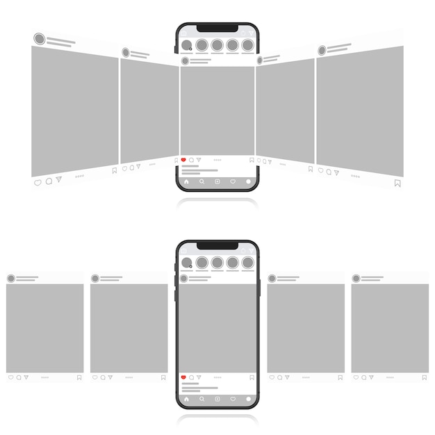 Vector social media design concept on a white background. smartphone with carousel interface post on social network. modern flat style 