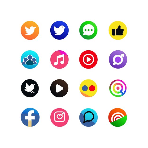 Vector social media icon set collection for websites and mobile applications