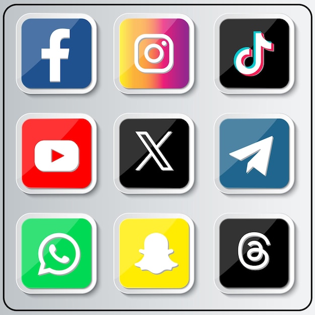 social media icon set in square with facebook instagram tiktok youtube whatsapp logo