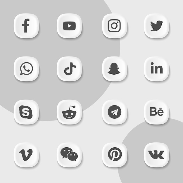 Vector social media icons pack in whit color