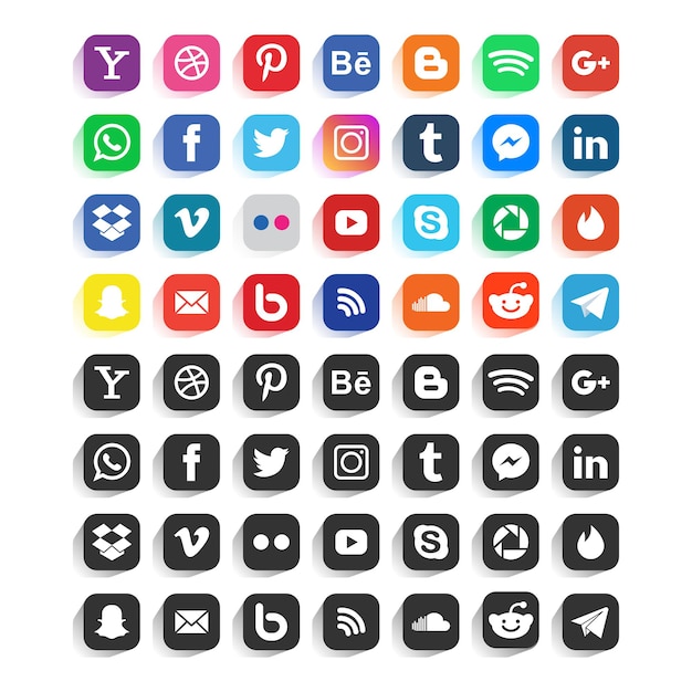 Vector social media icons or social network logos set collection