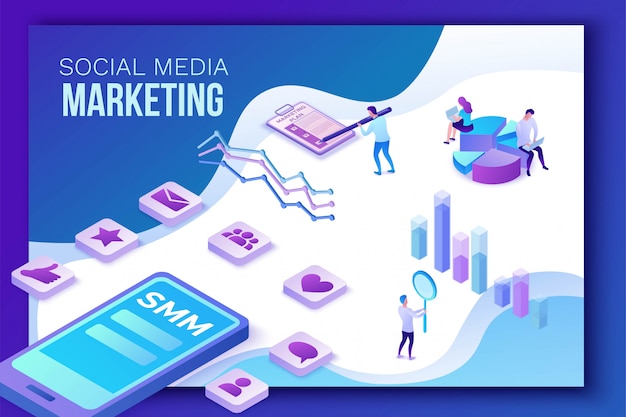 Vector social media marketing , 3d isometric  