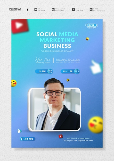 Social media marketing webinar poster template