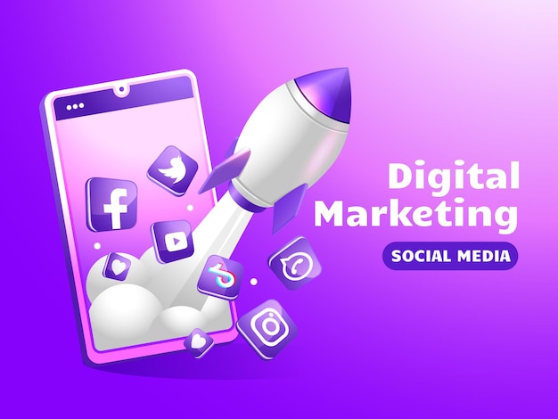 Social media marketing with smartphone and boost rocket