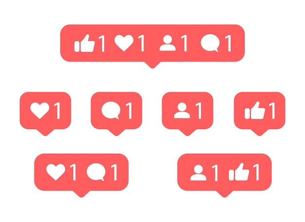 Vector social media notification icon. like, thumbs up, comment, follower.