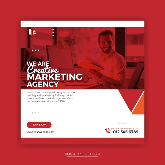 Social media post design with red and white color combination for marketing agency