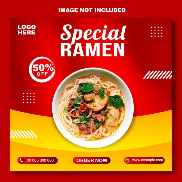 SOCIAL MEDIA POST FOOD SPECIAL RAMEN RED AND YELLOW TEMPLATE