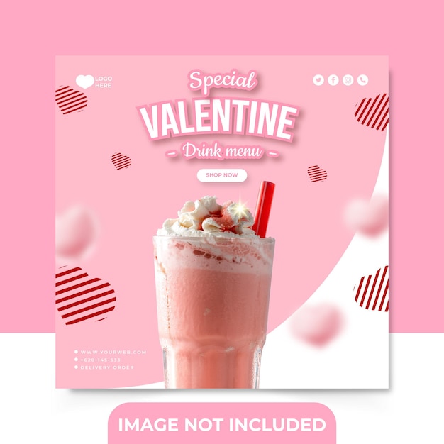 Social media post happy valentines day square banner template for restaurant or food delicious