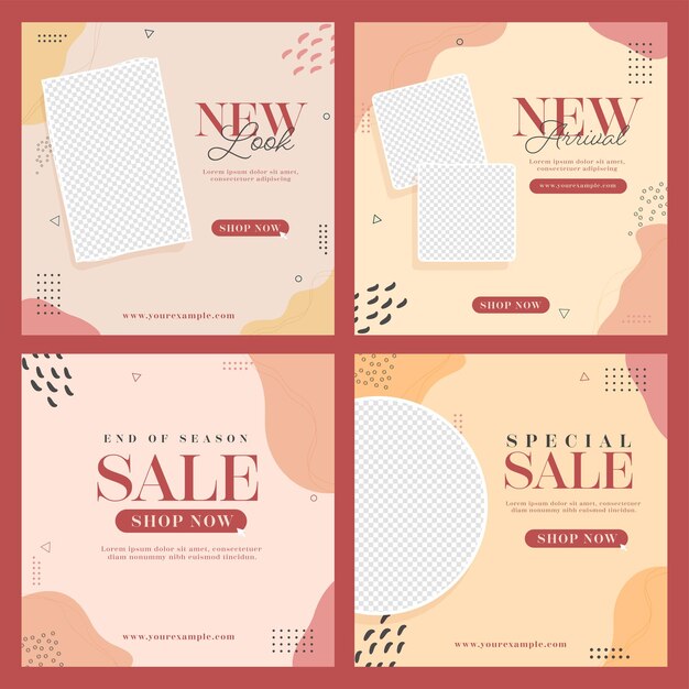 Vector social media post or template design with empty frames in four options