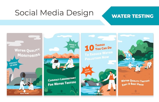 Vector social media stories set with water testing service